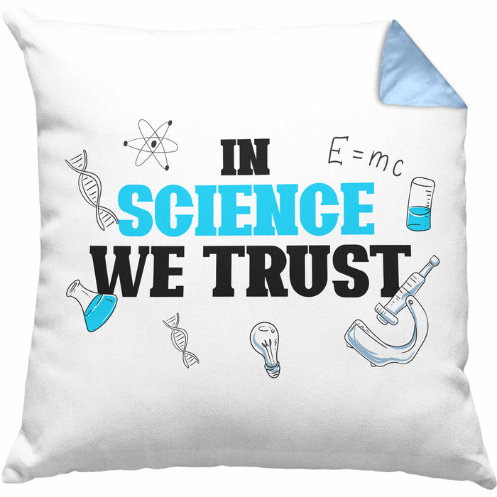 Kissen mit Füllung 40x40 Spruch "In Science We Trust" Lustiges Geschenk für Wissenschaftler Nerds (Grau) Blau Trendation
