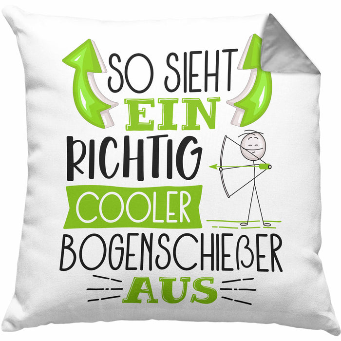 Bogenschießer Kissen mit Füllung 40x40 So Sieht Ein Richtig Cooler Bogenschießer Aus Geschenk Lustiger Spruch Geschenkidee (Grau) Grau Trendation