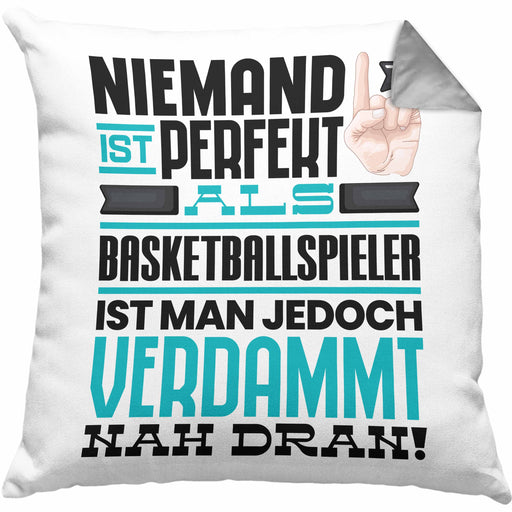 Basketballspieler Geschenk Kissen mit Füllung 40x40 Lustige Geschenkidee für Basketballspieler Geburtstag Niemand Ist Perfekt Aber Als Basketballspieler Ist Man Nah Dran (Grau) Grau Trendation