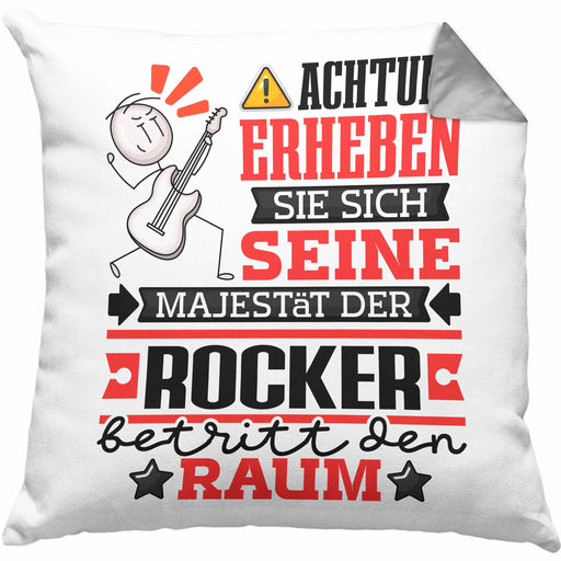 Rocker Geschenk Kissen mit Füllung 40x40 Lustiger Spruch Erheben Sie Sich Der Rocker Betritt den Raum (Grau) Grau Trendation