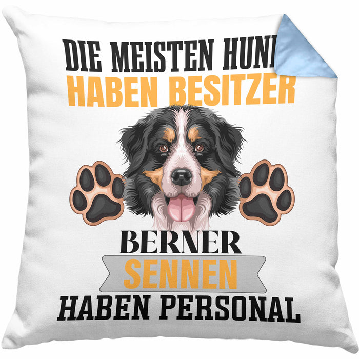 Berner Sennen Besitzer Kissen mit Füllung 40x40 Geschenk Lustiger Spruch Geschenkidee Besitzerin Berner Sennen Haben Personal (Grau) Blau Trendation