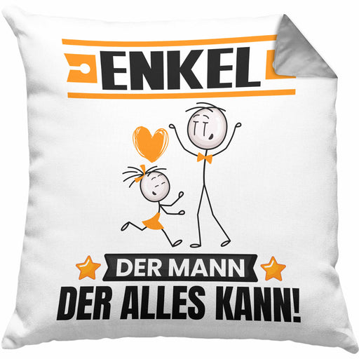 Enkel Kissen mit Füllung 40x40 Geschenk für Enkel Der Mann Der Alles Kann Geschenkidee zum Geburtstag (Grau) Grau Trendation
