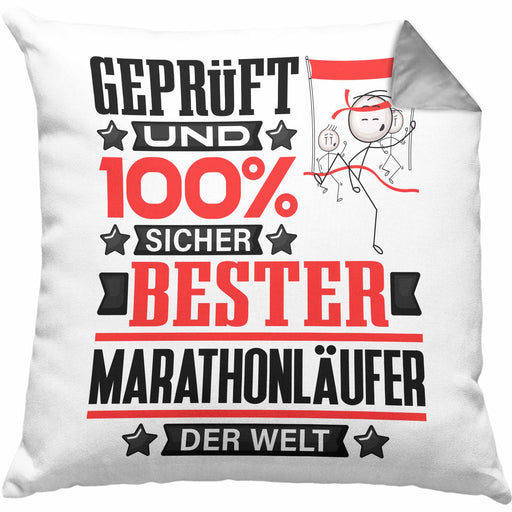 Marathonläufer Geschenk Lustiger Spruch für Marathonläufer Geschenkidee Bester Marathonläufer Der WeltKissen mit Füllung 40x40 (Grau) Grau Trendation