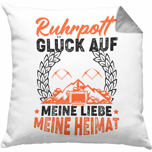 Ruhrpott Kissen mit Füllung 40x40 Geschenk Glück Auf Meine Liebe Meine Heimat Essen Duisburg Bochum Dortmund Oberhausen Hagen Städte Kissen mit Füllung 40x40 (Grau) Grau Trendation