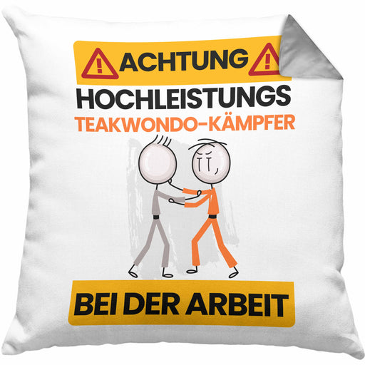 Taekwondo-Kämpfer Kissen mit Füllung 40x40 Geschenk Lustiger Spruch Geschenkidee für Taekwondo-Kämpfer Achtung Hochleistungs Taekwondo-Kämpfer Bei Der Arbeit (Grau) Grau Trendation