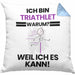 Triathlet Geschenk Kissen mit Füllung 40x40 Lustiger Spruch Ich Bin Triathlet Warum Weil Ich Es Kann Geschenkidee Bester Triathlet Geburtstag (Grau) Blau Trendation