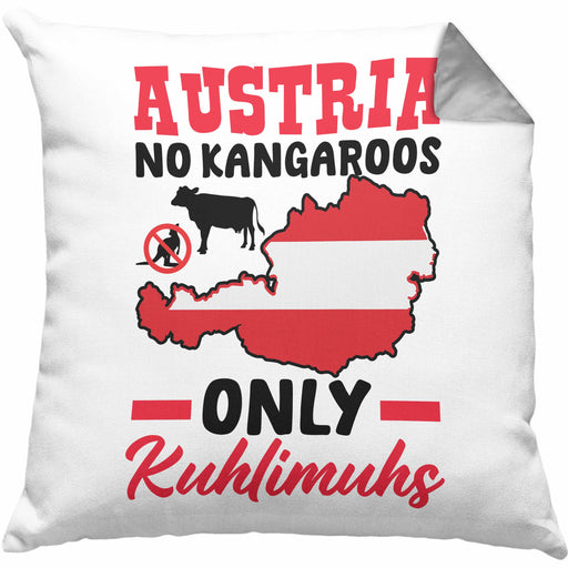 Keine Kängurus in Österreich Kissen mit Füllung 40x40 Geschenk Häferl Austria No Kangaroos Only Kuhlimuhs (Grau) Grau Trendation