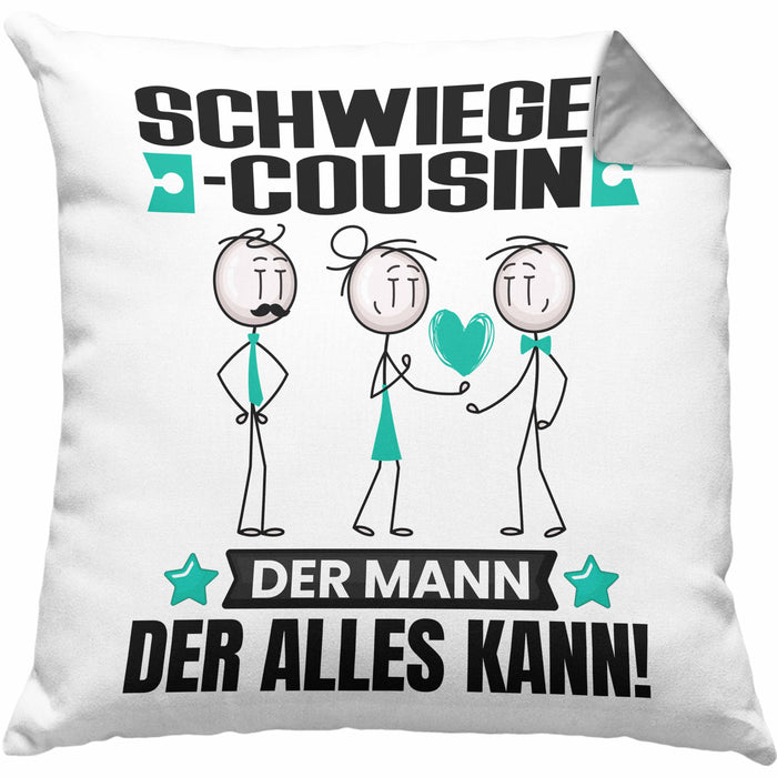 Schwiegercousin Kissen mit Füllung 40x40 Geschenk für Schwiegercousin Der Mann Der Alles Kann Geschenkidee zum Geburtstag (Grau) Grau Trendation