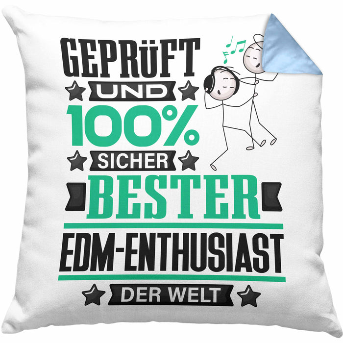EDM-Enthusiast Geschenk Lustiger Spruch für EDM-Enthusiast Geschenkidee Bester EDM-Enthusiast Der WeltKissen mit Füllung 40x40 (Grau) Blau Trendation