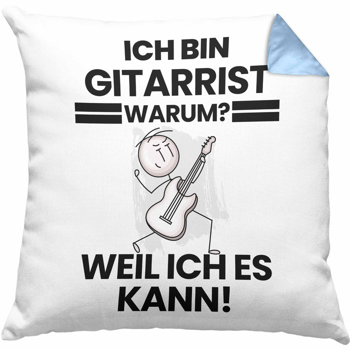 Gitarrist Geschenk Kissen mit Füllung 40x40 Lustiger Spruch Ich Bin Gitarrist Warum Weil Ich Es Kann Geschenkidee Bester Gitarrist Geburtstag (Grau) Blau Trendation