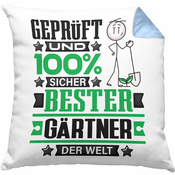 Gärtner Geschenk Lustiger Spruch für Gärtner Geschenkidee Bester Gärtner Der WeltKissen mit Füllung 40x40 (Grau) Blau Trendation