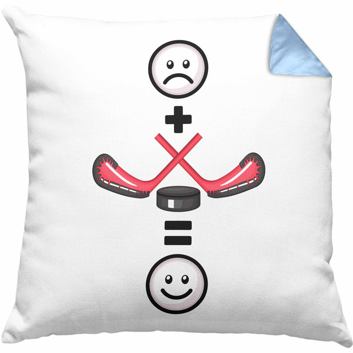 Ice Hockey Kissen mit Füllung 40x40 Geschenk für Ice Hockey Spieler :( + Eishockey = :) Lustige Geschenkidee Geburtstag (Grau) Blau Trendation