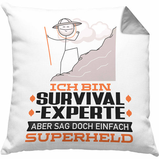 Survival-Experte Geschenk Kissen mit Füllung 40x40 Ich Bin Survival-Experte Aber Sag Doch Einfach Superheld Lustige Geschenkdiee für Survival-Experte (Grau) Grau Trendation