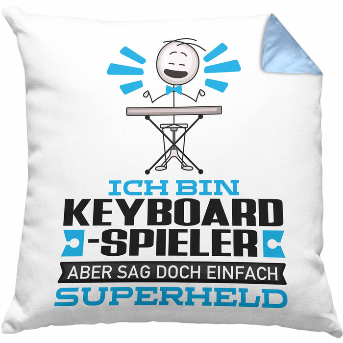 Keyboard-Spieler Geschenk Kissen mit Füllung 40x40 Ich Bin Keyboard-Spieler Aber Sag Doch Einfach Superheld Lustige Geschenkdiee für Keyboard-Spieler (Grau) Blau Trendation