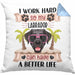 Labrador Besitzer Kissen mit Füllung 40x40 Geschenk Lustiger Spruch Geschenkidee I Work Hard So My Labrador Can Have A Better Life (Grau) Blau Trendation