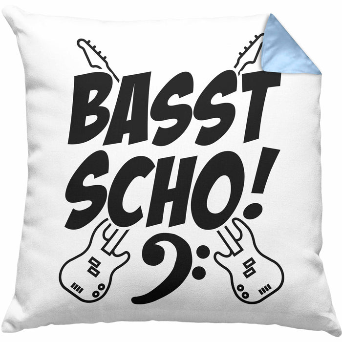 Bassist Kissen mit Füllung 40x40 Geschenk Bass-Spieler Geschenkidee Basst Scho ! (Grau) Blau Trendation