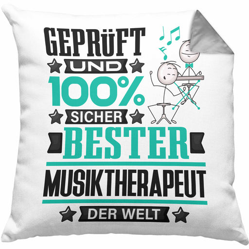Musiktherapeut Geschenk Lustiger Spruch für Musiktherapeut Geschenkidee Bester Musiktherapeut Der WeltKissen mit Füllung 40x40 (Grau) Grau Trendation