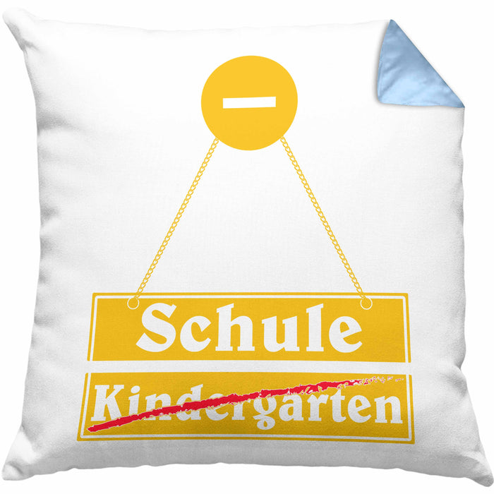 Einschulung Kissen mit Füllung 40x40 Geschenk für Jungs Jungen 1. Schultag Grundschule (Grau) Blau Trendation