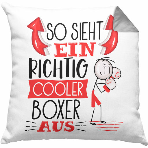 Boxer Kissen mit Füllung 40x40 Geschenk So Sieht Ein Richtig Cooler Boxer Aus Geschenkidee Spruch Lustig (Grau) Grau Trendation