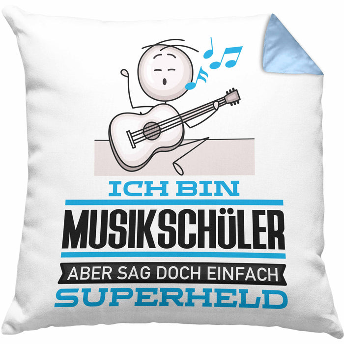 Musikschüler Geschenk Kissen mit Füllung 40x40 Ich Bin Musikschüler Aber Sag Doch Einfach Superheld Lustige Geschenkdiee für Musikschüler (Grau) Blau Trendation