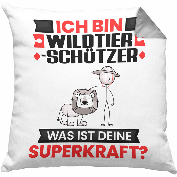 Wildtierschützer Kissen mit Füllung 40x40 Geschenk für Wildtierschützer Geburtstag Lustiger Spruch Was Ist Deine Superkraft (Grau) Grau Trendation