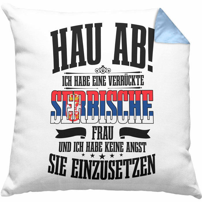 Lustige Kissen mit Füllung 40x40 für Serben Spruch Serbische Frau Lustig Serbien (Grau) Blau Trendation
