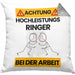 Ringer Kissen mit Füllung 40x40 Geschenk Lustiger Spruch Geschenkidee für Ringer Achtung Hochleistungs Ringer Bei Der Arbeit (Grau) Grau Trendation
