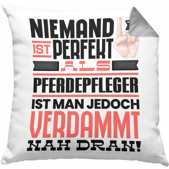 Pferdepfleger Geschenk Kissen mit Füllung 40x40 Lustige Geschenkidee für Pferdepfleger Geburtstag Niemand Ist Perfekt Aber Als Pferdepfleger Ist Man Nah Dran (Grau) Grau Trendation