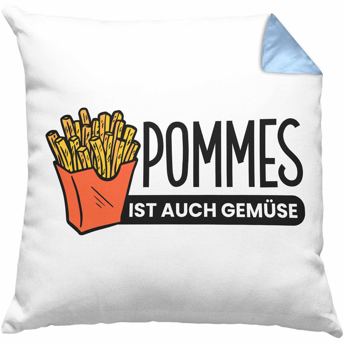 Lustige Kissen mit Füllung 40x40 mit Spruch "Pommes Ist Auch Gemüse" Pommes-Liebhaber (Grau) Blau Trendation