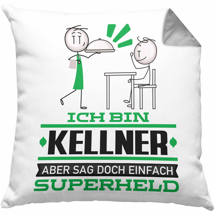 Kellner Geschenk Kissen mit Füllung 40x40 Ich Bin Kellner Aber Sag Doch Einfach Superheld Lustige Geschenkdiee für Kellner (Grau) Grau Trendation