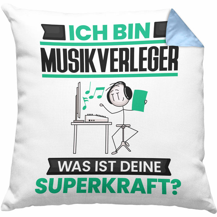 Musikverleger Kissen mit Füllung 40x40 Geschenk für Musikverleger Geburtstag Lustiger Spruch Was Ist Deine Superkraft (Grau) Blau Trendation