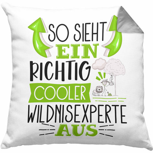 So Sieht Ein Richtig Cooler Wildnisexperte Aus Kissen mit Füllung 40x40 Geschenk für Wildnisexperte Geburtstag Geschenkdiee (Grau) Grau Trendation