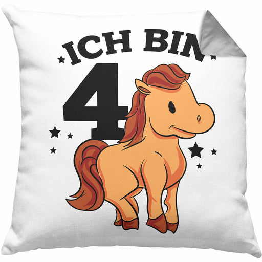 Lustige Kissen mit Füllung 40x40 4. Geburtstag für Mädchen Pferde-Motiv Pferdefans Reiterin (Grau) Grau Trendation