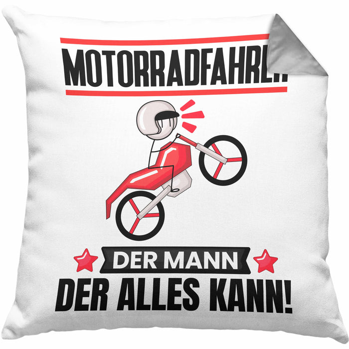 Motorradfahrer Kissen mit Füllung 40x40 Geschenk für Motorradfahrer Der Mann Der Alles Kann Geschenkidee zum Geburtstag (Grau) Grau Trendation