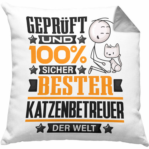 Katzenbetreuer Geschenk Lustiger Spruch für Katzenbetreuer Geschenkidee Bester Katzenbetreuer Der WeltKissen mit Füllung 40x40 (Grau) Grau Trendation