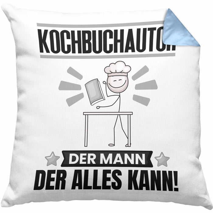Kochbuchautor Kissen mit Füllung 40x40 Geschenk für Kochbuchautor Der Mann Der Alles Kann Geschenkidee zum Geburtstag (Grau) Blau Trendation