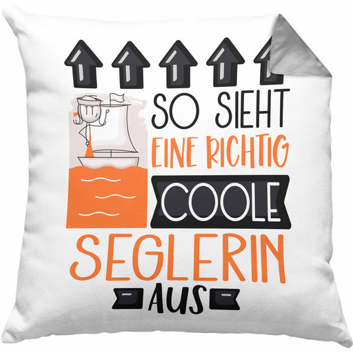 Seglerin Geschenk Kissen mit Füllung 40x40 Lustig Geschenkidee für Seglerin Geburtstag So Sieht Eine Richtig Coole Seglerin Aus Frauen Spruch (Grau) Grau Trendation
