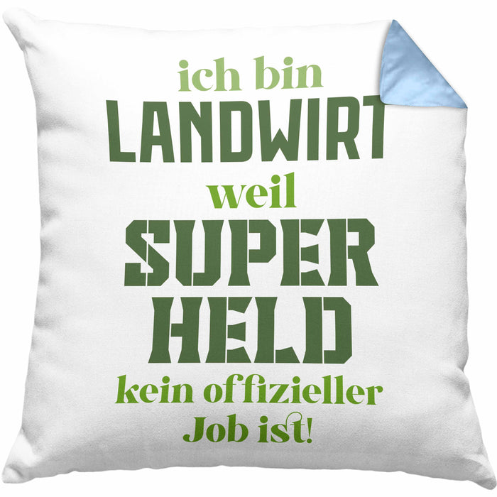 Landwirt Geschenk Kissen mit Füllung 40x40 Landwirtschaft Geschenke für Männer Traktor Spruch Superheld (Grau) Blau Trendation
