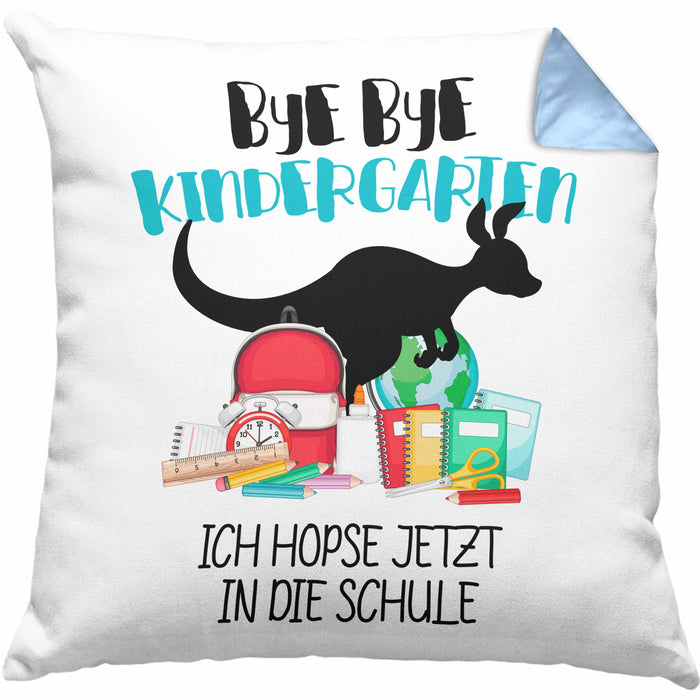 Schulkind 2024 Einschulung Mädchen Junge Geschenk Schultüte Kissen mit Füllung 40x40 Schulstart 1. Schultag Schuleinführung Schulanfang Geschenkidee (Grau) Blau Trendation
