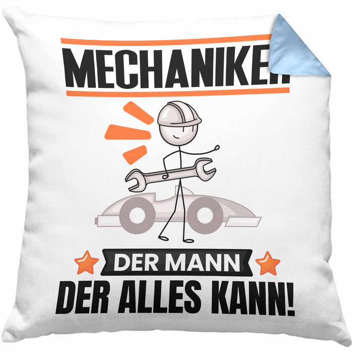 Mechaniker Kissen mit Füllung 40x40 Geschenk für Mechaniker Der Mann Der Alles Kann Geschenkidee zum Geburtstag (Grau) Blau Trendation