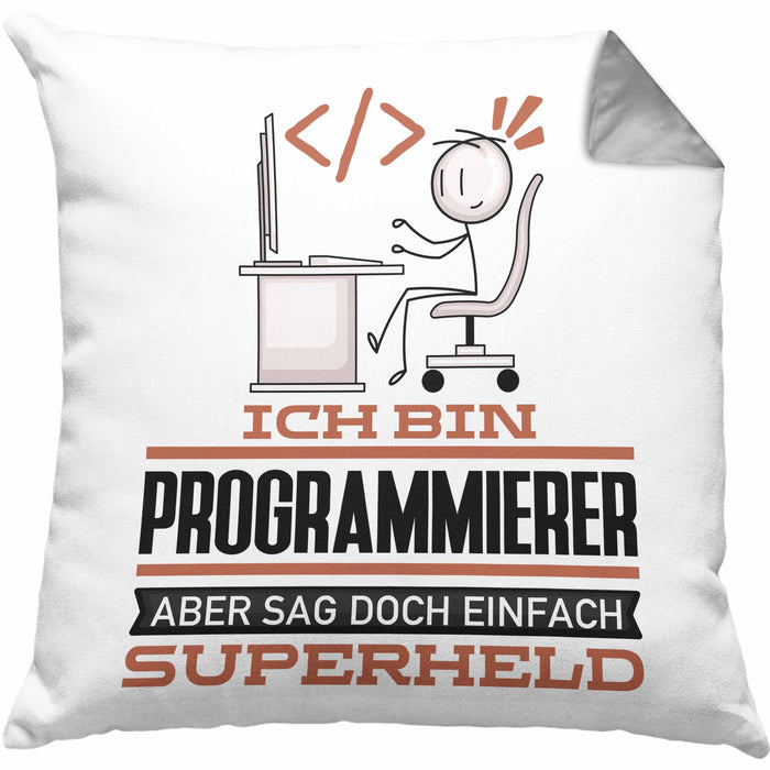 Programmierer Geschenk Kissen mit Füllung 40x40 Ich Bin Programmierer Aber Sag Doch Einfach Superheld Lustige Geschenkdiee für Programmierer (Grau) Grau Trendation