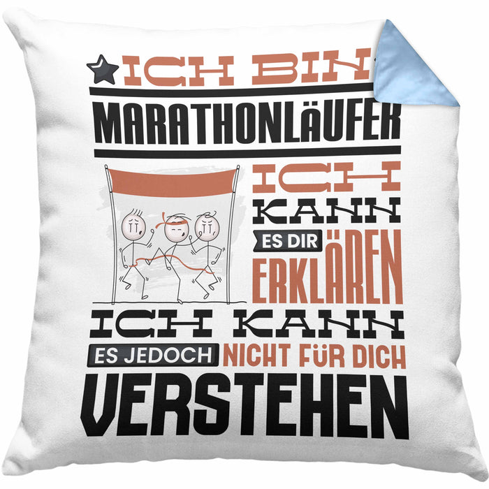 Marathonläufer Geschenk Kaffee-Kissen mit Füllung 40x40 Geschenkidee für Marathonläufer Ich Bin Marathonläufer Ich Kann Es Dir Erklären Jedoch Nicht Für Dich Verstehen Spruch Lustig (Grau) Blau Trendation