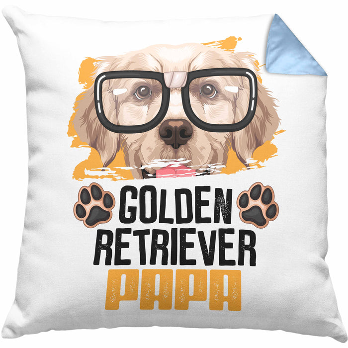 Golden Retriever Papa Besitzer Kissen mit Füllung 40x40 Geschenk Lustiger Spruch Geschenkidee Golden Retriever Liebhaber (Grau) Blau Trendation
