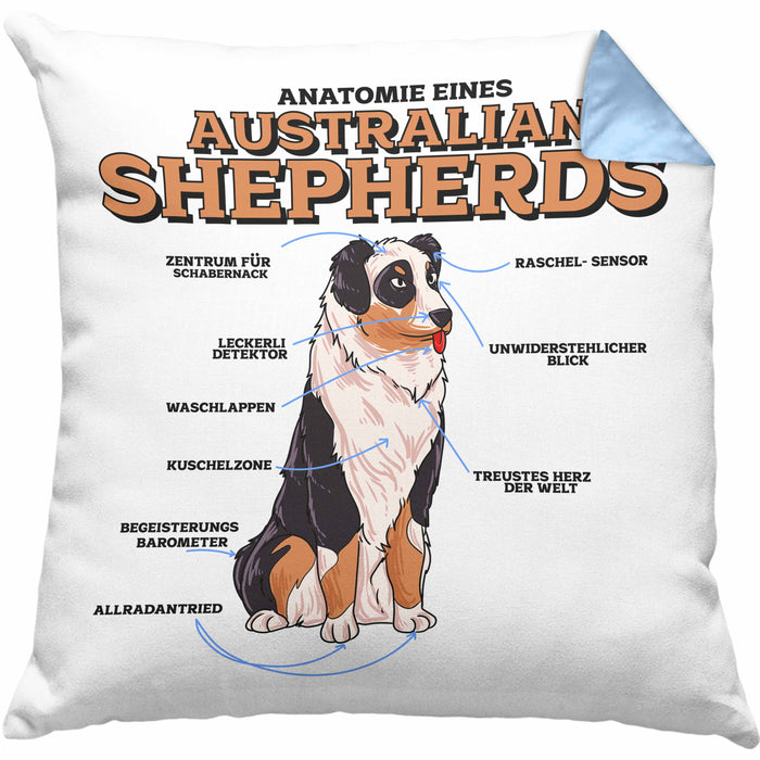 Lustige Kissen mit Füllung 40x40 für Australian Shepherd Liebhaber Geschenkidee (Grau) Blau Trendation