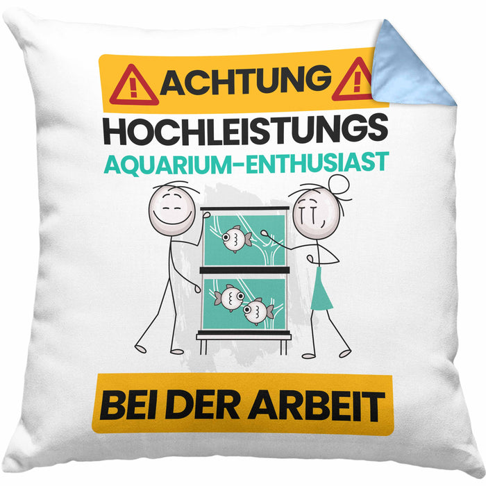 Aquarium-Enthusiast Kissen mit Füllung 40x40 Geschenk Lustiger Spruch Geschenkidee für Aquarium-Enthusiast Achtung Hochleistungs Aquarium-Enthusiast Bei Der Arbeit (Grau) Blau Trendation