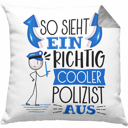 Polizist Kissen mit Füllung 40x40 Geschenk So Sieht Ein RIchtig Cooler Polizist Aus Geschenkidee Lustiger Spruch Geburtstag (Grau) Grau Trendation
