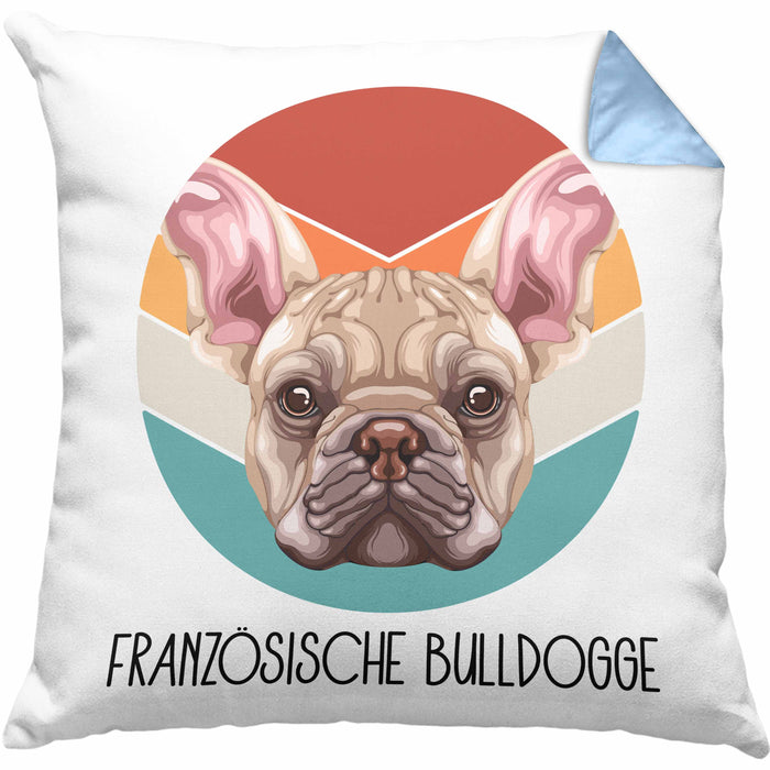 Französische Bulldogge Besitzer Kissen mit Füllung 40x40 Geschenk Lustiger Spruch Geschenkidee Französische Bulldogge Mama Papa (Grau) Blau Trendation