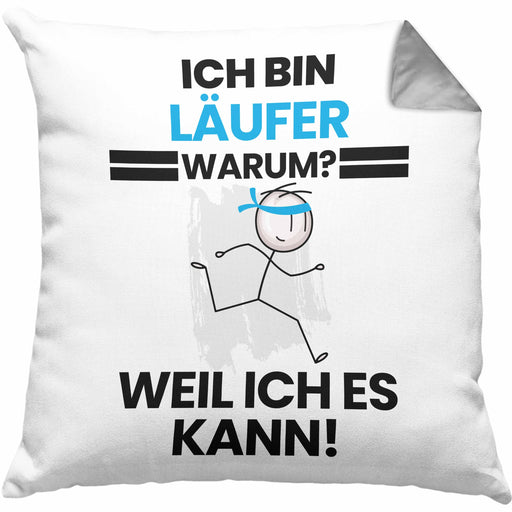 Läufer Geschenk Kissen mit Füllung 40x40 Lustiger Spruch Ich Bin Läufer Warum Weil Ich Es Kann Geschenkidee Bester Läufer Geburtstag (Grau) Grau Trendation