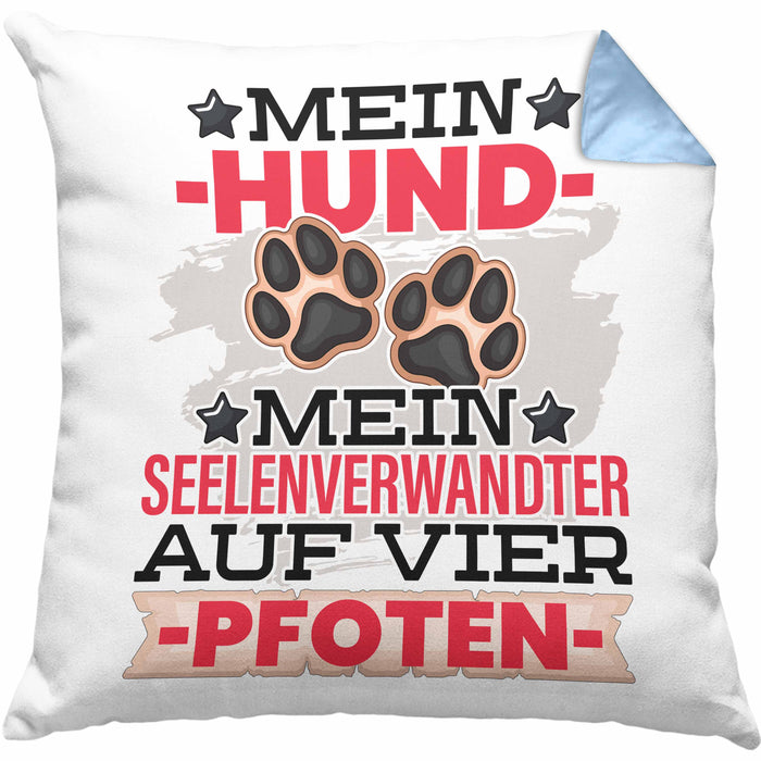 Hundebesitzer Kissen mit Füllung 40x40 Geschenk Hunde Mein Seelenverwandter Auf 4 Pfoten Geschenkidee Hunde Mama Frauchen Herrchen (Grau) Blau Trendation