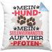 Hundebesitzer Kissen mit Füllung 40x40 Geschenk Hunde Mein Seelenverwandter Auf 4 Pfoten Geschenkidee Hunde Mama Frauchen Herrchen (Grau) Blau Trendation